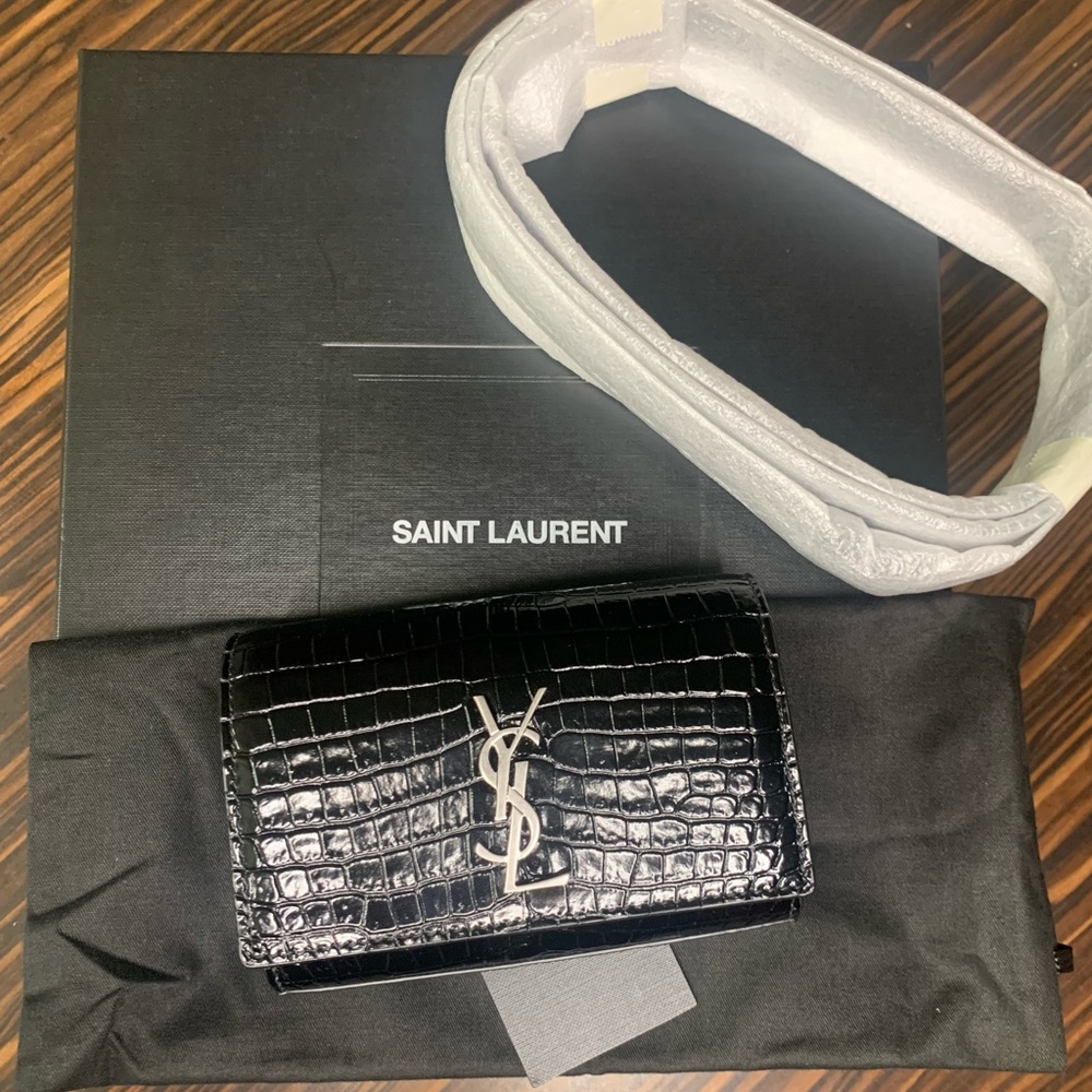 Yves Saint Laurent Black Croc-Embossed Mini Bag